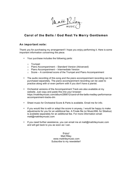 Carol of the Bells / God Rest Ye Merry Gentlemen (arr. www.mattrileymusic.com)