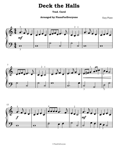 Deck the Halls (Easy Piano) (arr. PianoForEveryone)