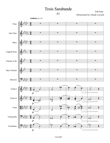 Erik Satie - "Trois Sarabande", for Winds, Strings and Harp, Orchestrated by Arkady Leytush (Full Sc