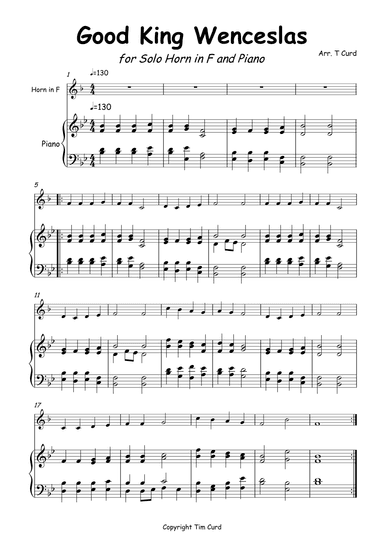 Good King Wenceslas for Horn in F and Piano (arr. Tim Curd)