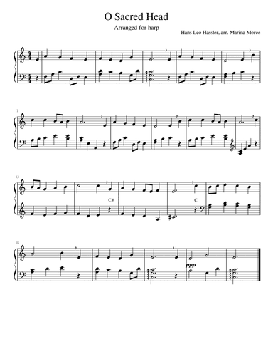 O Sacred Head, intermediate lever harp arrangement (arr. Marina Moree)