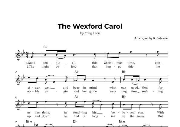 The Wexford Carol (Key of B-Flat Major) (arr. R. Salvario)