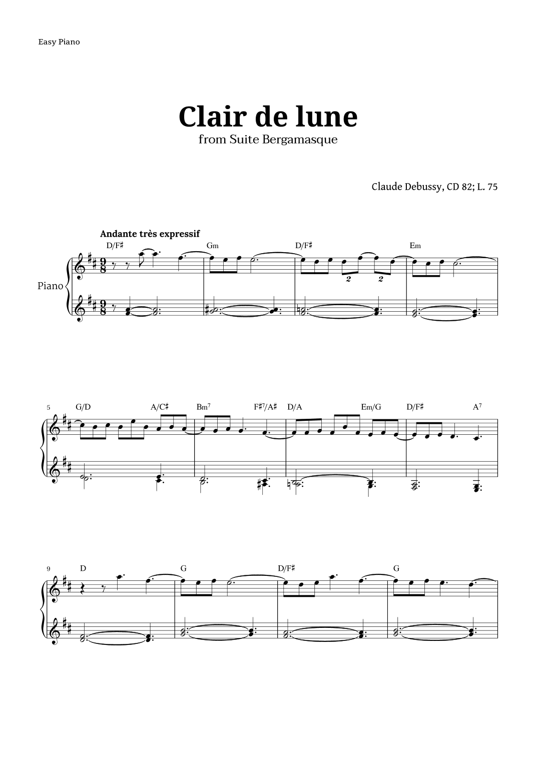 Clair de Lune by Debussy for Easy Piano (arr. Langanho)