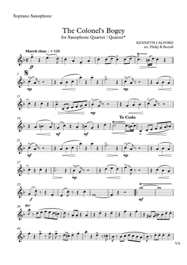 The Colonel's Bogey (Saxophone Quartet / Quintet) - Set of Parts [x4 / 5] (arr. Philip R Buttall)