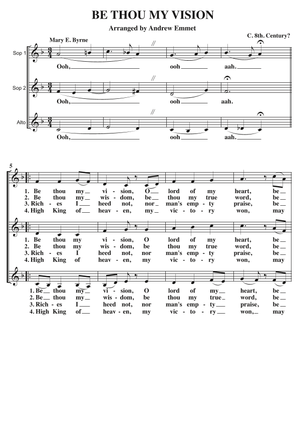 Be Thou My Vision A Cappella SSA (arr. Andrew Emmet)