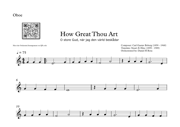 How Great Thou Art - "O store Gud." - Easy Oboe (arr. Daniel H Rosa)