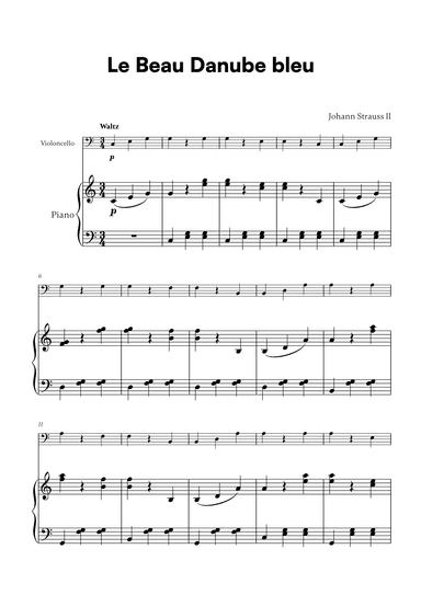 Johann Strauss II - Le Beau Danube bleu for Cello and Piano (arr. Cadenza Editions)