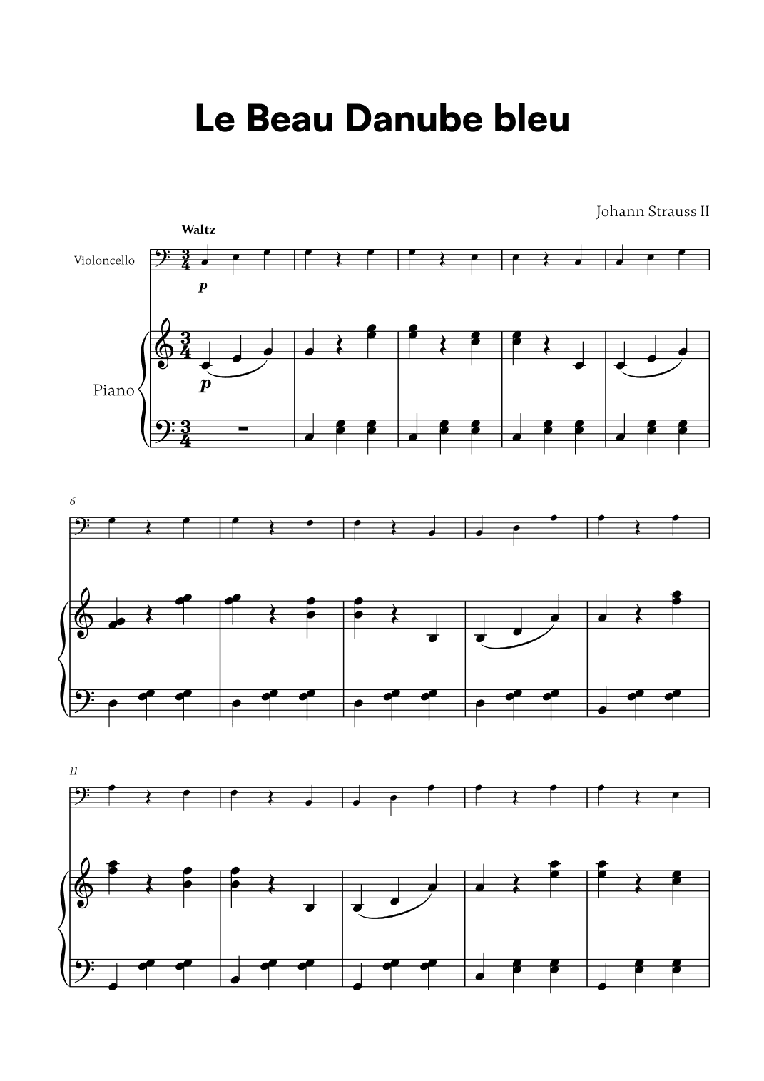 Johann Strauss II - Le Beau Danube bleu for Cello and Piano (arr. Cadenza Editions)