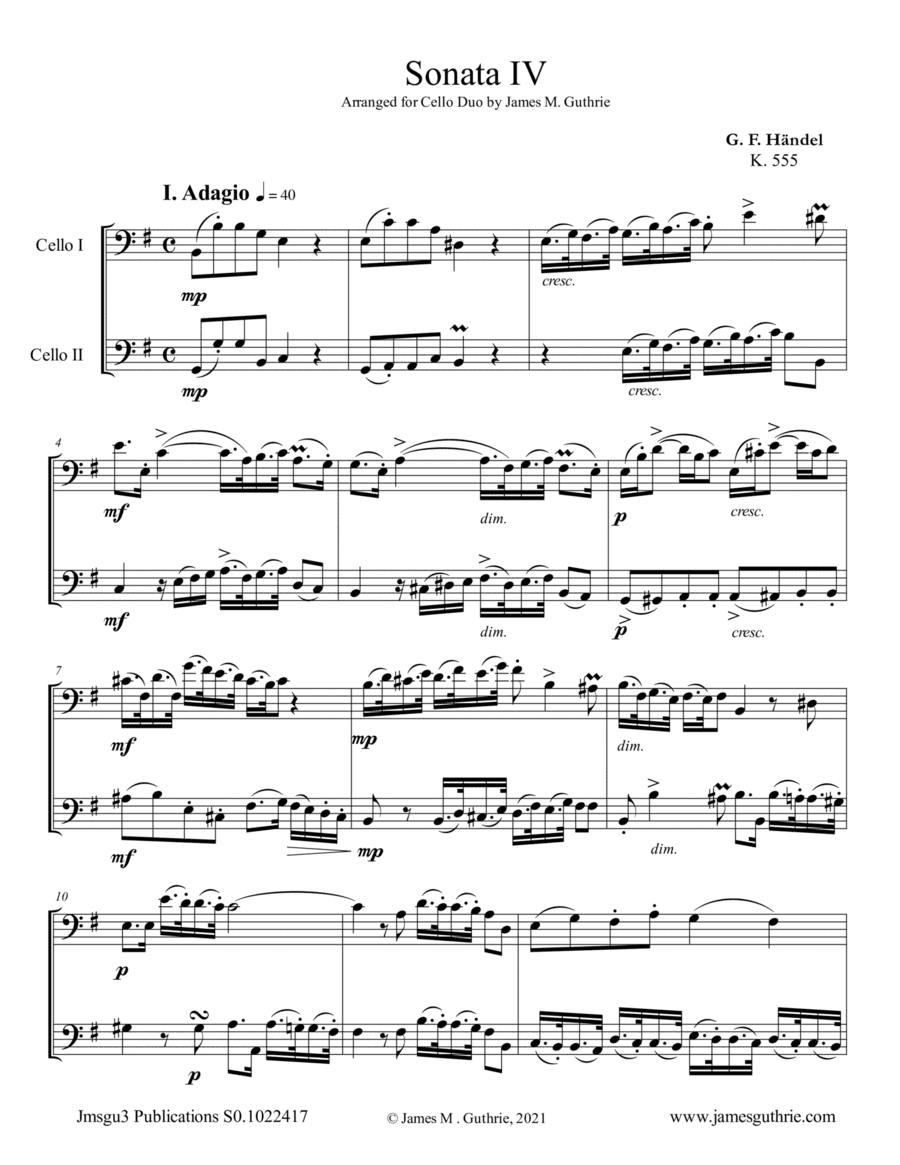 Handel: Sonata No. 4 for Cello Duo (arr. James M. Guthrie)