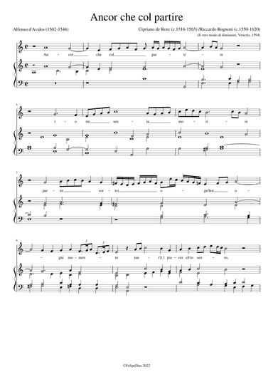 Ancor che col partire (with divisions by Riccardo Rognoni) (arr. Early Music Scores)