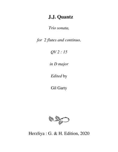 Trio sonata QV 2 : 15 for 2 flutes and continuo in D major (arr. Gil Garty)
