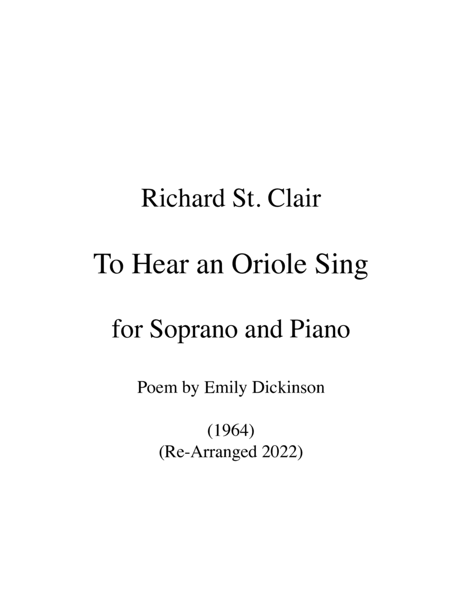 TO HEAR AN ORIOLE SING for Soprano and Piano
