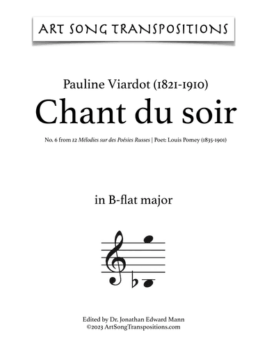 VIARDOT: Chant du soir (transposed to B-flat major) (arr. ArtSongTranspositions.com)