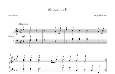 leopold mozart minuet in f sheet music for easy piano classical minuet (arr. Arezzo Music)