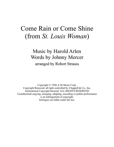 Come Rain Or Come Shine (arr. Robert Strauss)