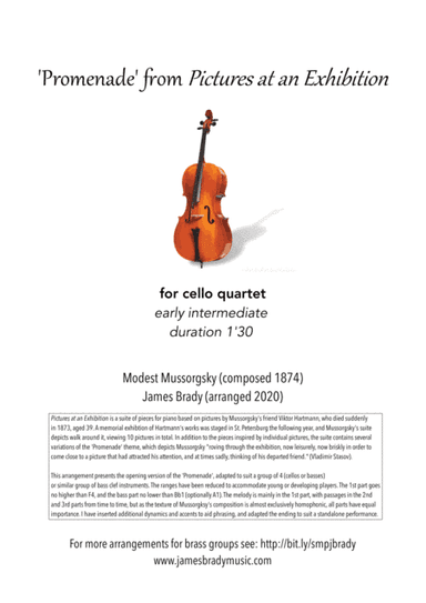 'Promenade' from Pictures at an Exhibition - easy arrangement for cello quartet (arr. James Brady Music)