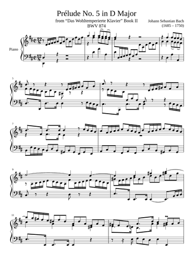Prelude No. 5 BWV 874 in D Major (arr. Zachary Corbett)