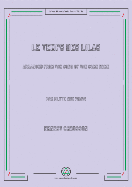 Chausson-Le temps des lilas, for Flute and Piano (arr. MSM)