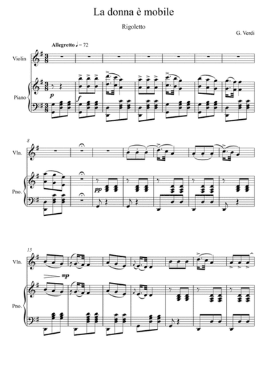 Giuseppe Verdi - La donna e mobile (Rigoletto) Violin Solo  - G Key (arr. André Laitano)