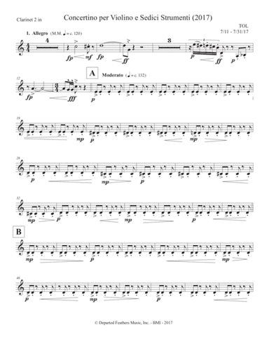 Concertino per Violino e Sedici Strumenti (2017) clarinet in Bb part 2