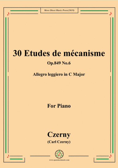 Czerny-30 Etudes de mécanisme,Op.849 No.6,Allegro leggiero in C Major,for Piano (arr. MSM)