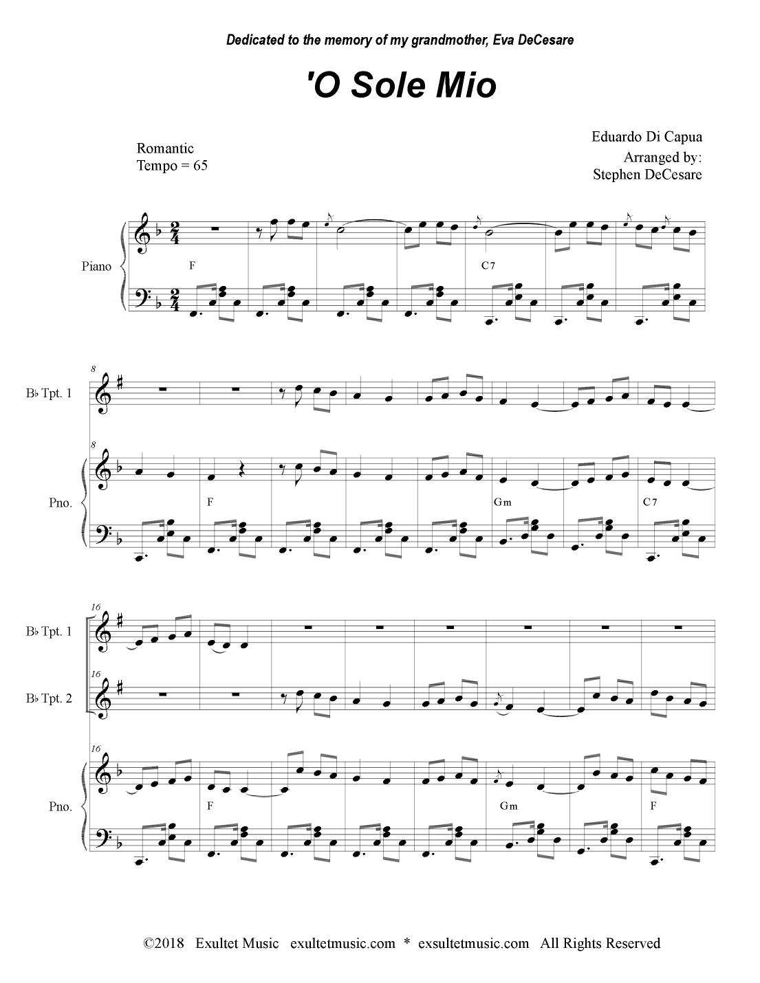 O Sole Mio (Duet for Bb-Trumpet) (arr. Stephen DeCesare)