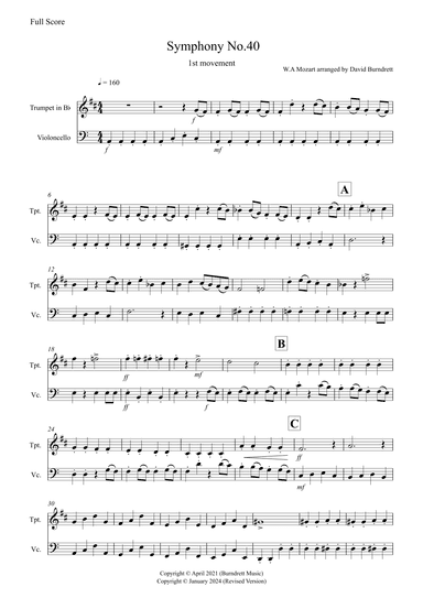 Symphony No.40 (1st movement) for Trumpet and Cello (arr. David Burndrett)