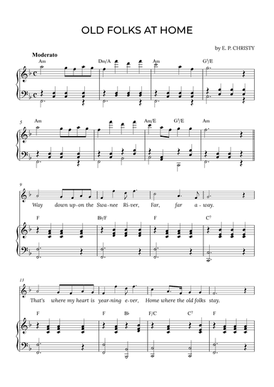 OLD FOLKS AT HOME in F with chords (arr. Alex Nunes Rodrigues)