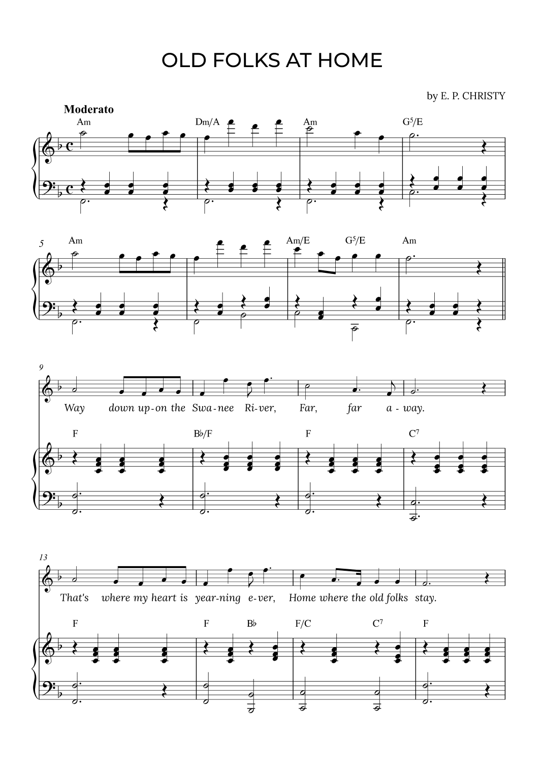 OLD FOLKS AT HOME in F with chords (arr. Alex Nunes Rodrigues)