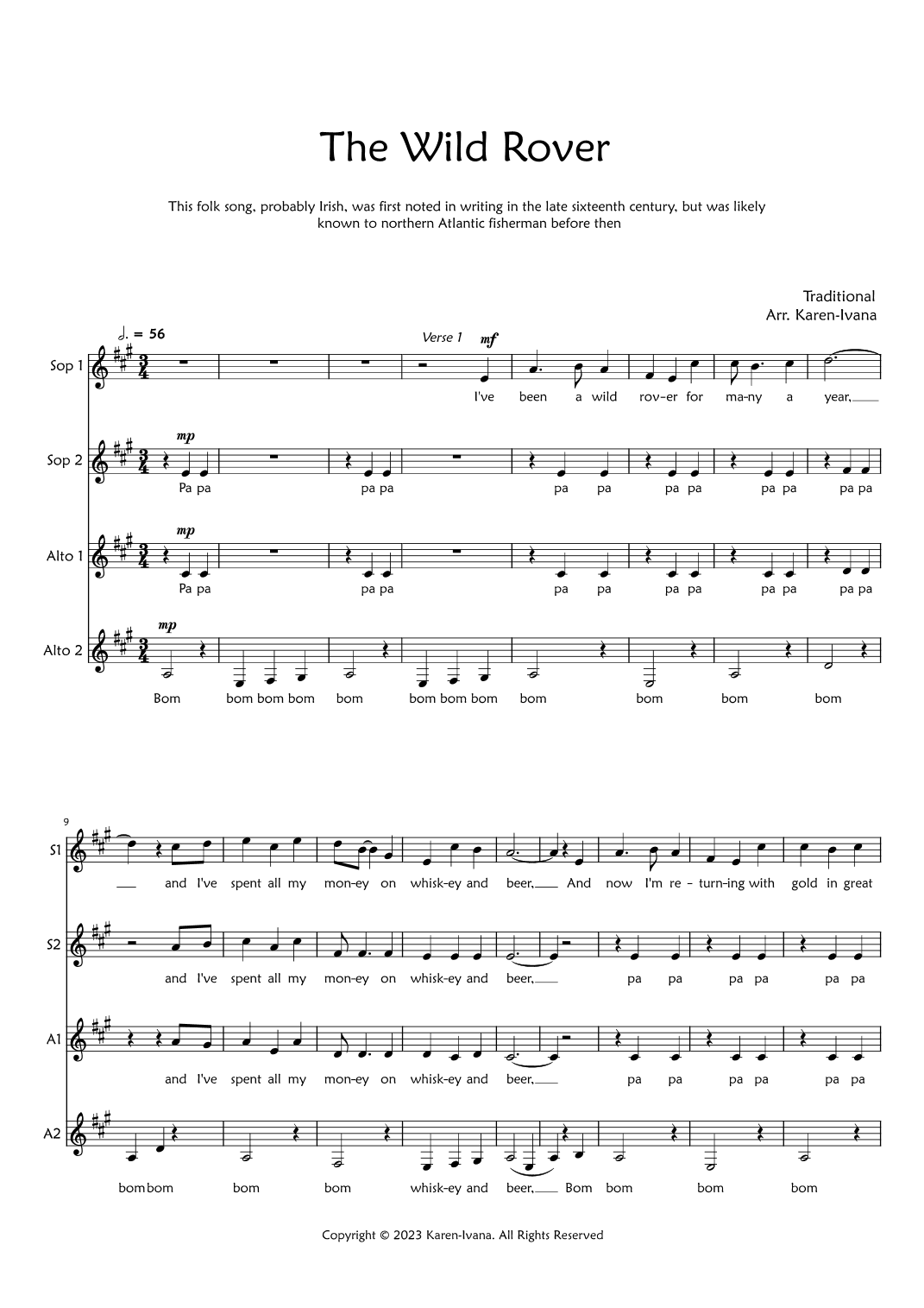 The Wild Rover (arr. Karen Ivana)