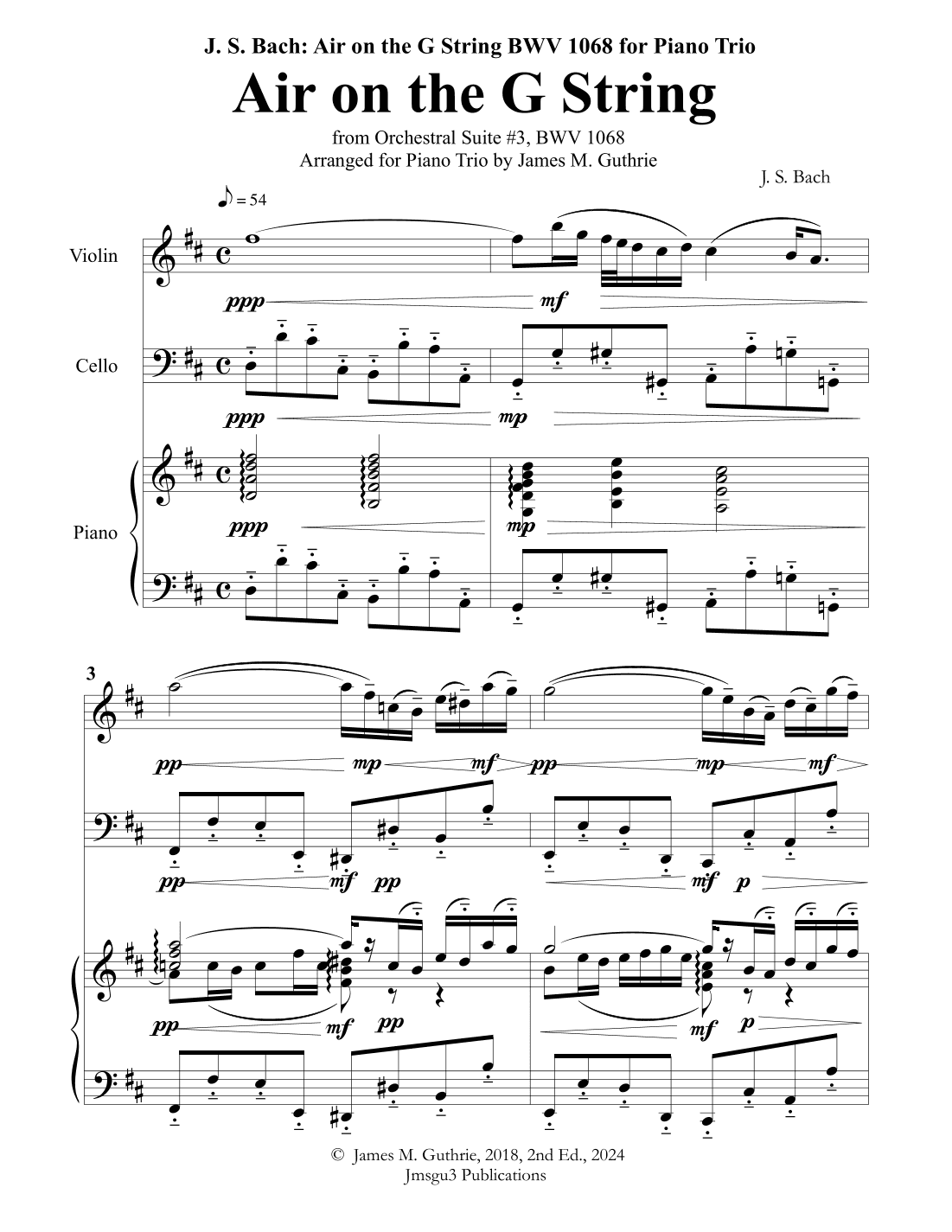 Bach: Air on the G String for Piano Trio (arr. James M. Guthrie, ASCAP)