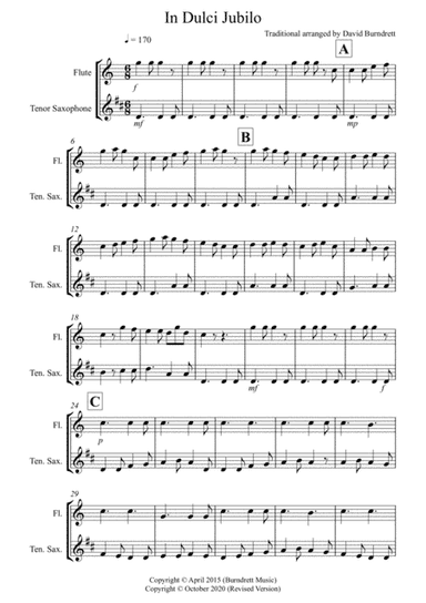 In Dulci Jubilo for Flute and Tenor Saxophone Duet (arr. David Burndrett)