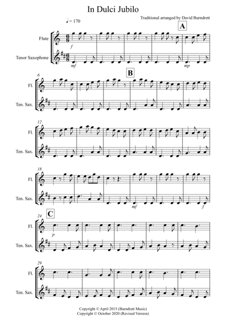 In Dulci Jubilo for Flute and Tenor Saxophone Duet (arr. David Burndrett)