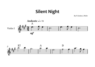 Silent Night - Violin solo with chord symbols (arr. Glauco Fernandes)
