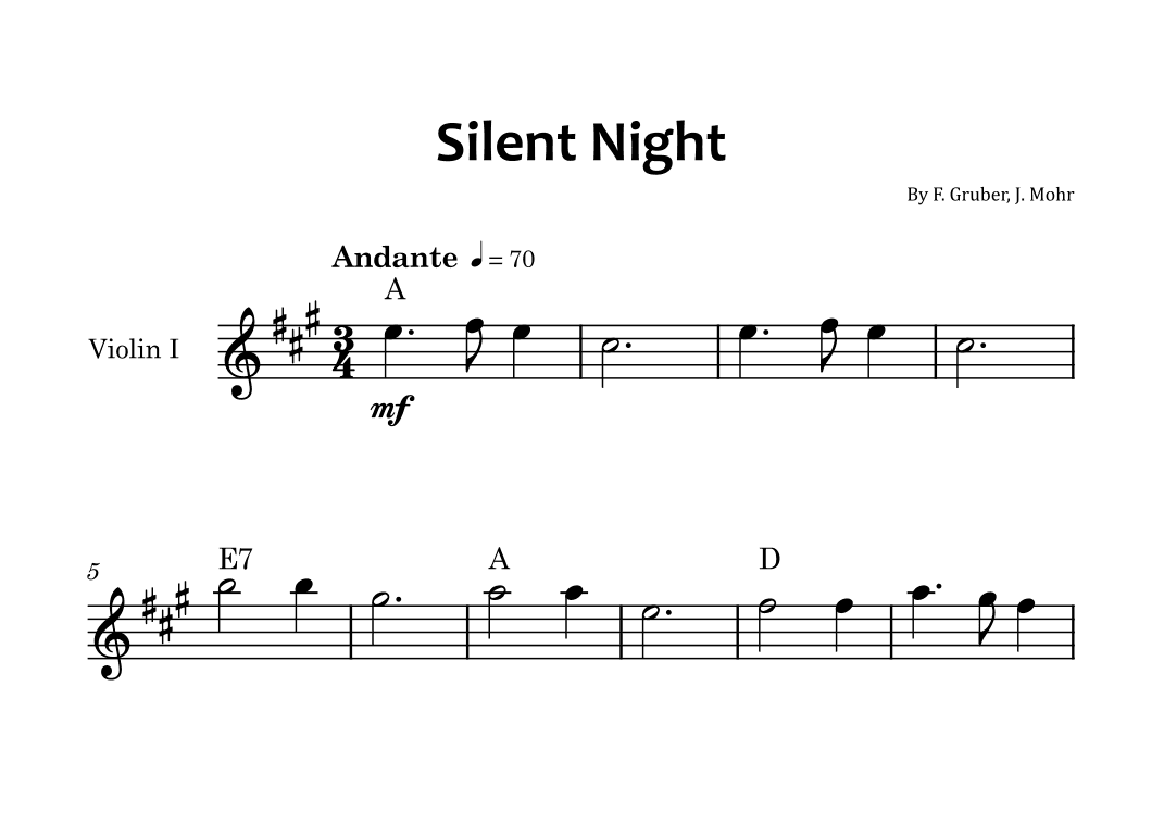 Silent Night - Violin solo with chord symbols (arr. Glauco Fernandes)