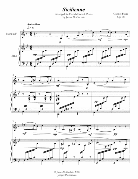 Fauré: Sicilienne for French Horn & Piano (arr. James M. Guthrie, ASCAP)