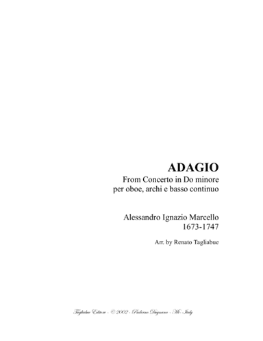 ADAGIO PER OBOE E ARCHI - A. Marcello - Arr. for String Quartet and Piano/Organ (arr. Renato Tagliabue)