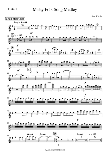 Malay Folk Song Medley - Symphony Orchestra - Part scores (arr. Kai Jie)