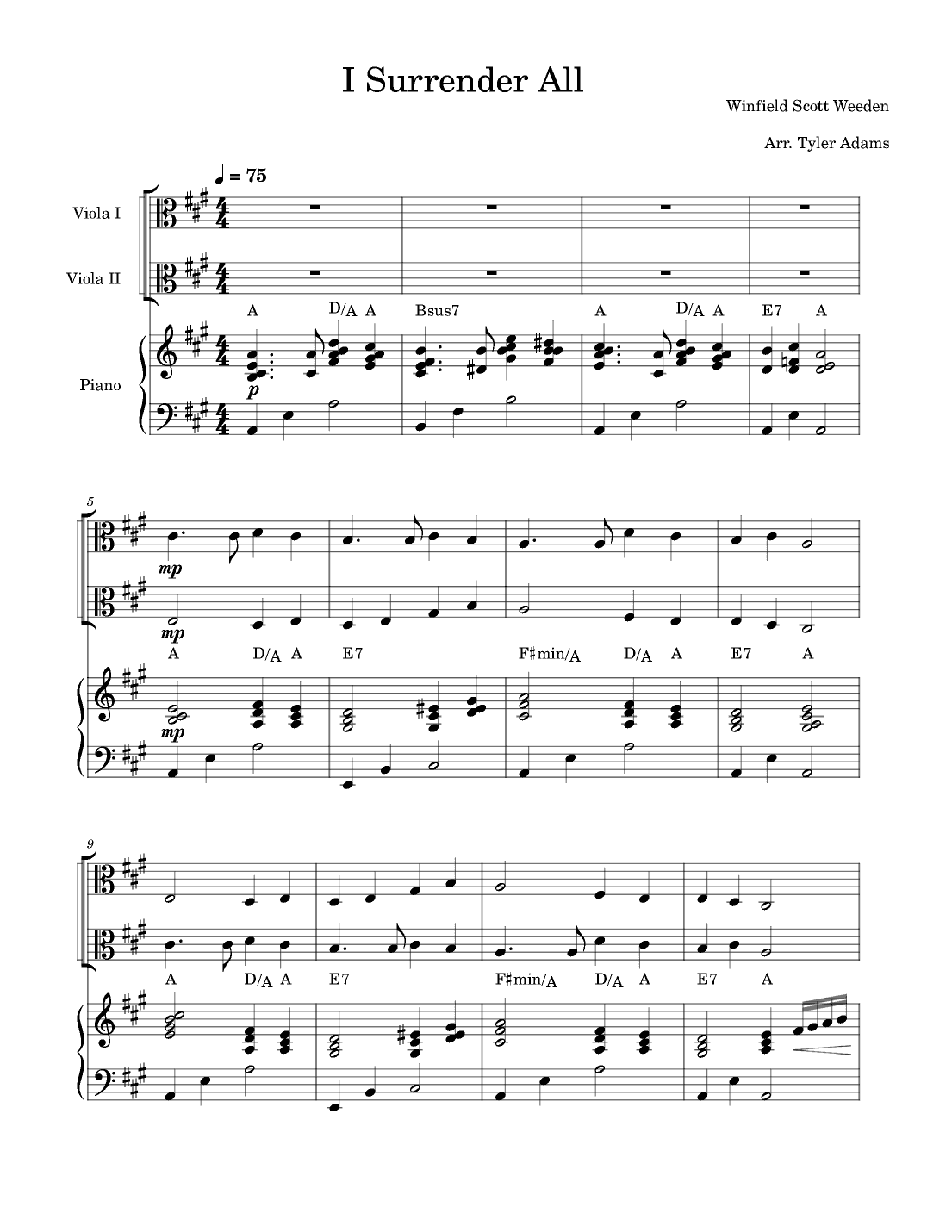 I Surrender All (Viola Duet and Piano) (arr. Tyler Adams)