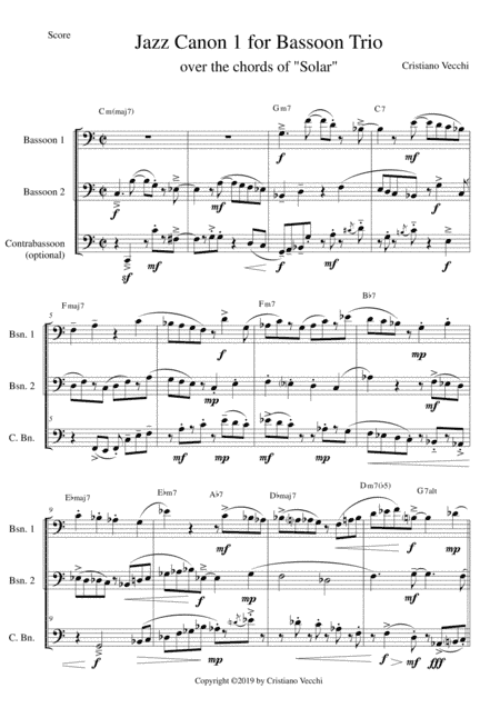 Jazz Canon 1 for Bassoon Trio