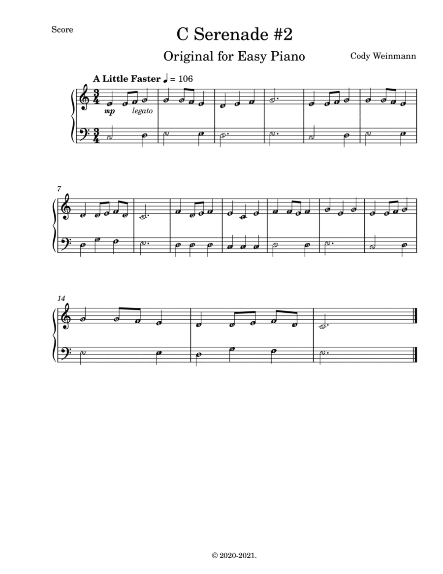C Serenade for Easy Piano (With Note Names)