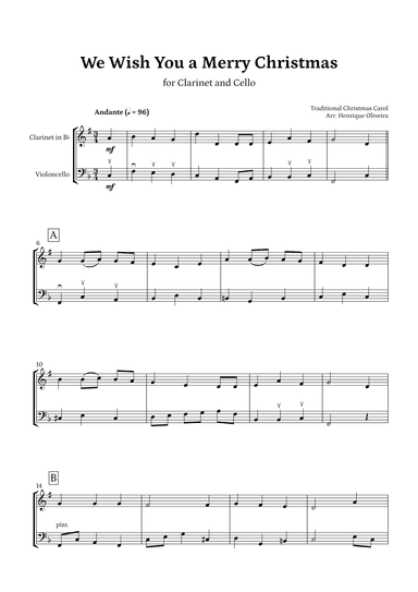 We Wish You a Merry Christmas (Clarinet and Cello) - Intermediate Level (arr. Henrique Oliveira)