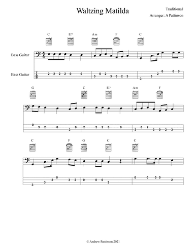 Waltzing Matilda for Easy Bass (arr. Andrew Pattinson)