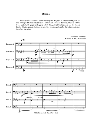 Al Rozana (Arabic song) - Bassoon quartet (arr. Wajdi Abou Diab)