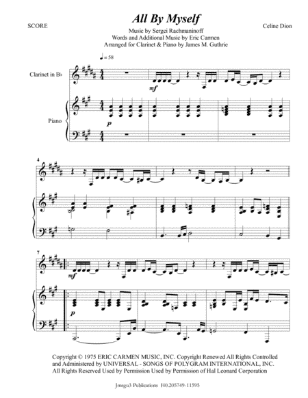 All By Myself (arr. James M. Guthrie, ASCAP)