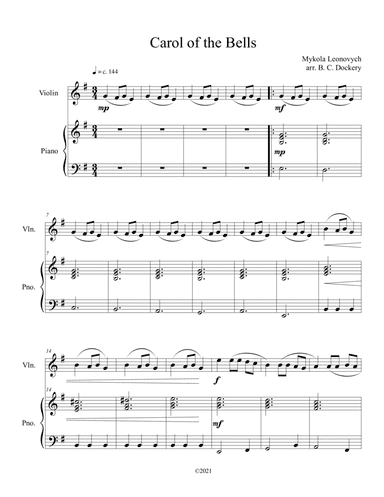 Carol of the Bells (Violin Solo with Piano Accompaniment) (arr. B. C. Dockery)