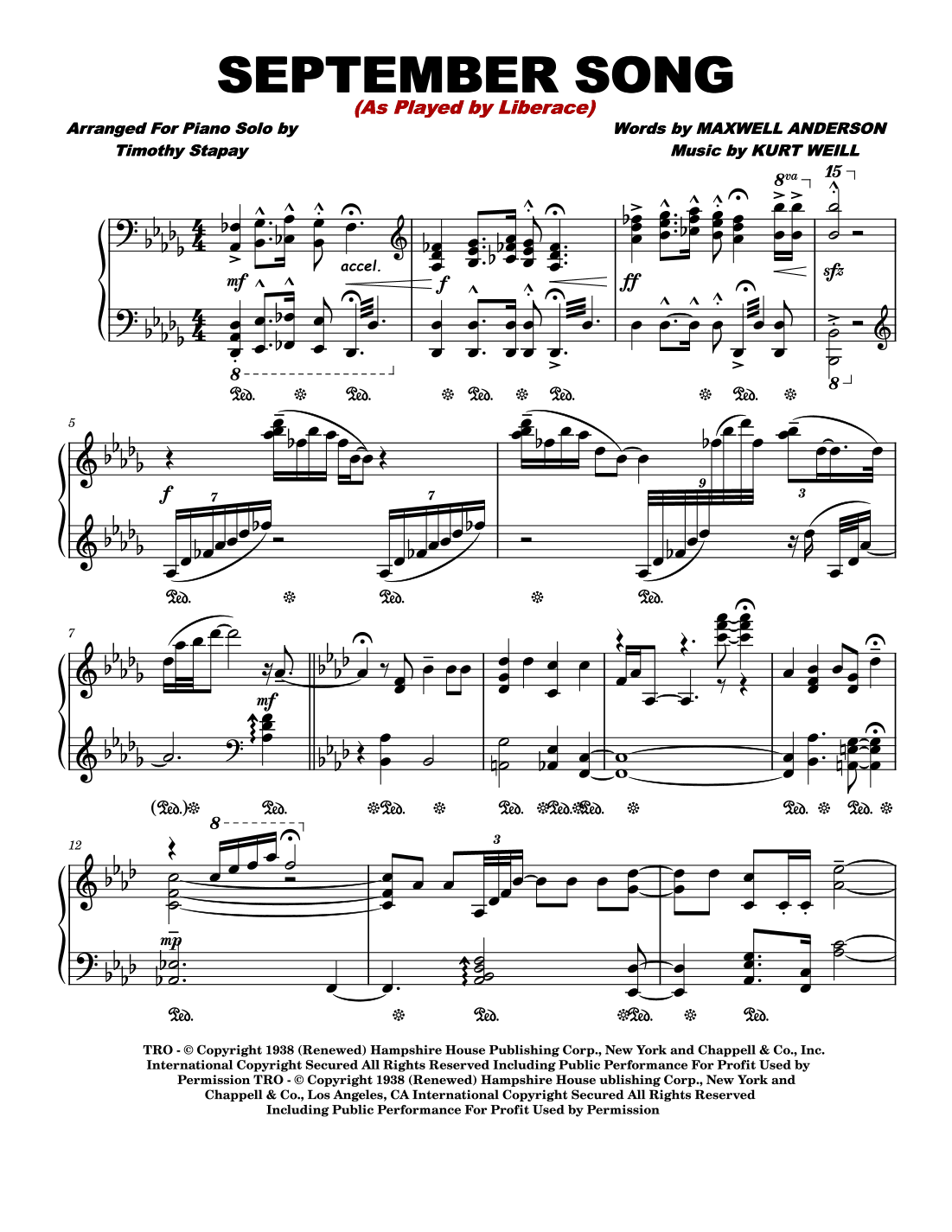 September Song (arr. Timothy Stapay/Liberace)