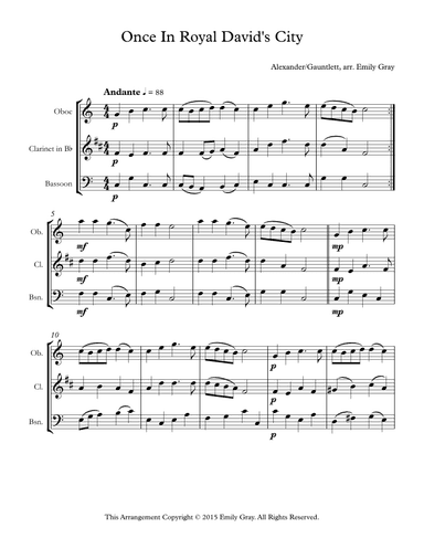 Once in Royal David's City (Woodwind Trio) (arr. Emily Gray)
