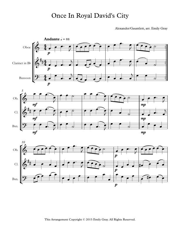 Once in Royal David's City (Woodwind Trio) (arr. Emily Gray)