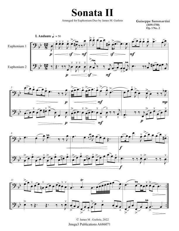 Sammartini: Sonata Op. 1 No. 2 for Euphonium Duo (arr. James M. Guthrie)